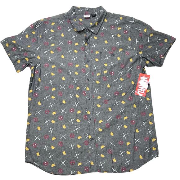 Deadpool Tacos & Swords Button Up Shirt Men XL Gray Short Sleeve Marvel New - Picture 1 of 8